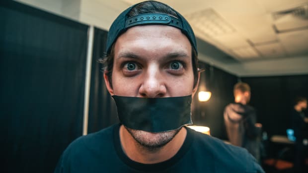 Dillon Francis with Duct Tape over Mouth