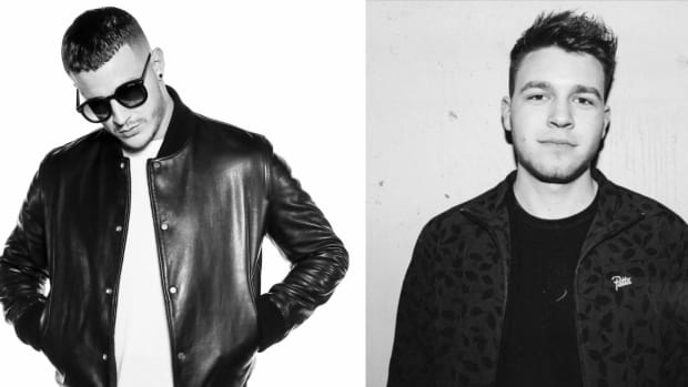 A side-by-side or split-screen, black-and-white image of DJ Snake and Eptic.