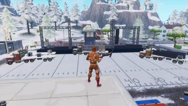 In-game virtual stage construction at Fortnite's Party at Pleasant Park, headlined by Marshmello.