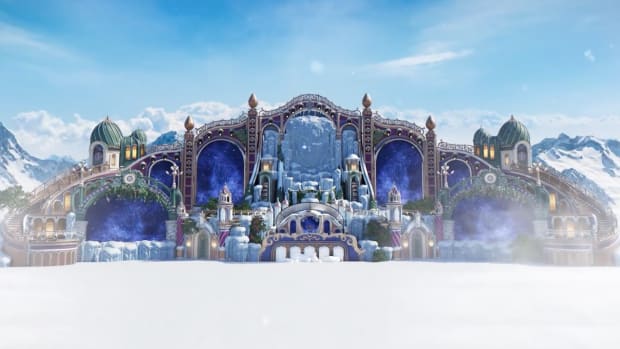A computer graphics rendering of the main stage at the 2019 (inaugural) edition of Tomorrowland Winter.