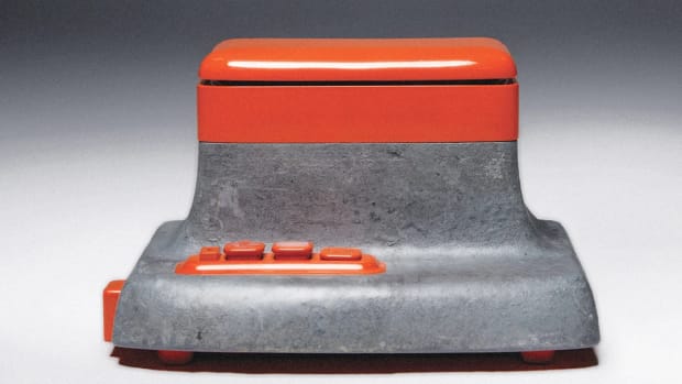 An-orange-concrete-speaker-1