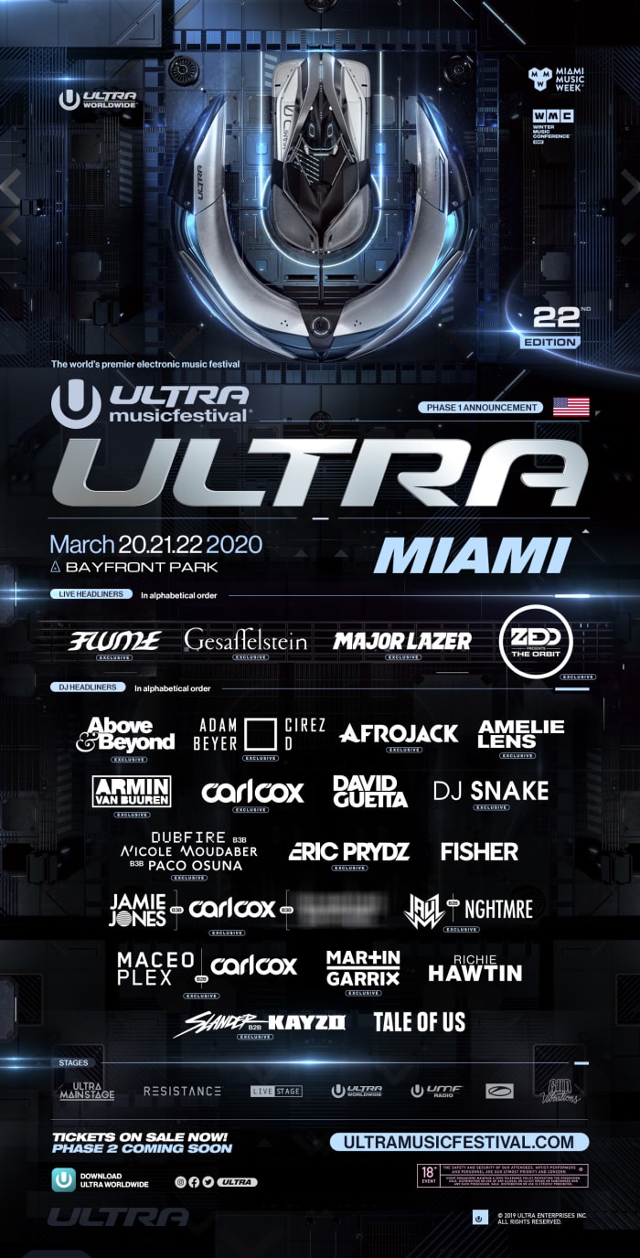 Ultra Music Festival Reveals Phase 1 of 2020 Lineup The