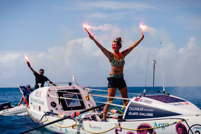 Jasmine Harrison became the youngest woman in history to row solo across any ocean after her 3,000-plus mile journey crossing the Atlantic.