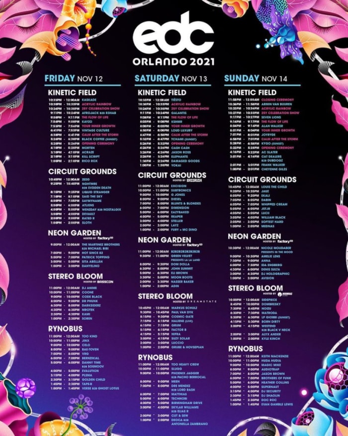 Here Are the EDC Orlando 2021 Set Times and Schedule EDM Honey