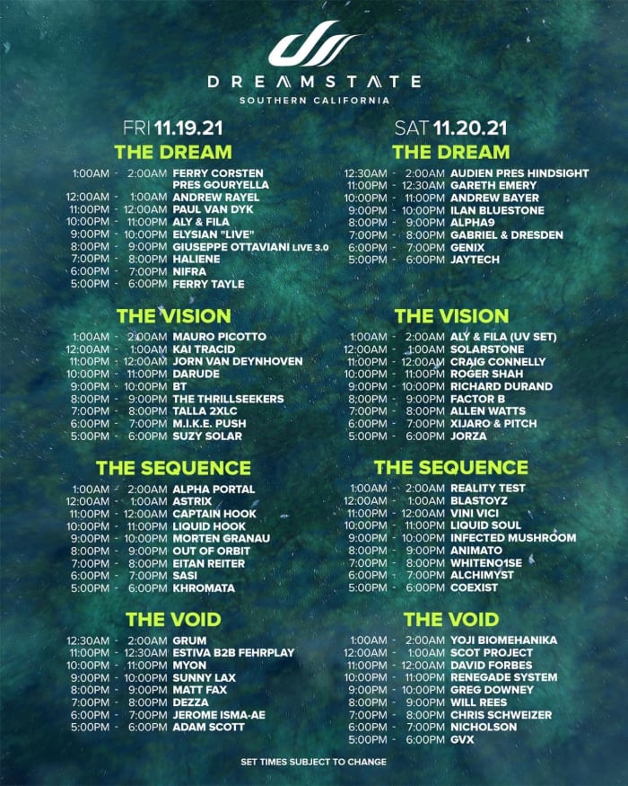 Dreamstate 2021 set times.