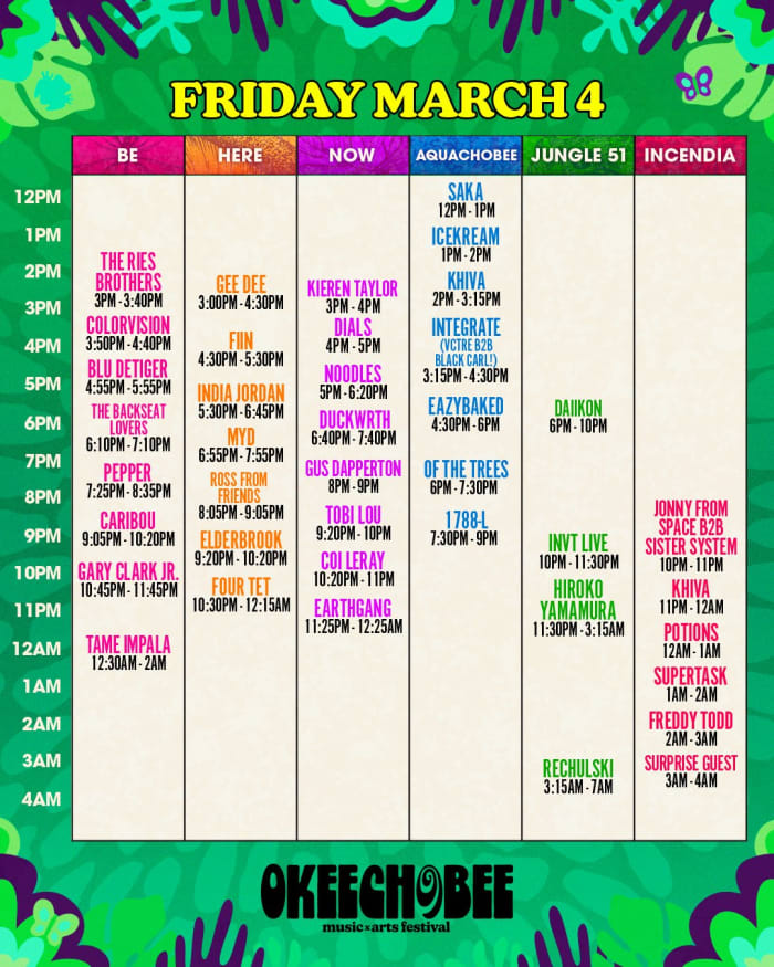 Okeechobee Music & Arts Festival 2022 Day 2 lineup.