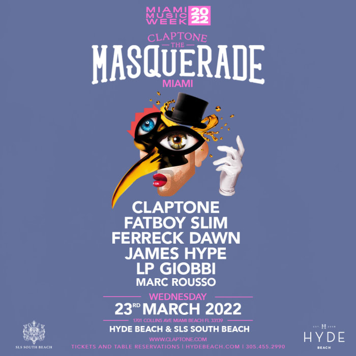 Flyer for Claptone's The Masquerade at Miami Music Week.