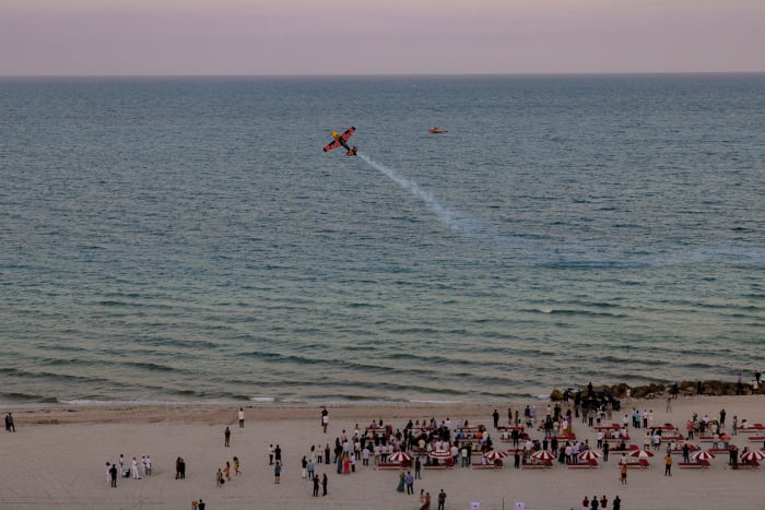 The Red Bull Air Force put on a jaw-dropping aerial stunt show the night before at the Red Bull Guest House.
