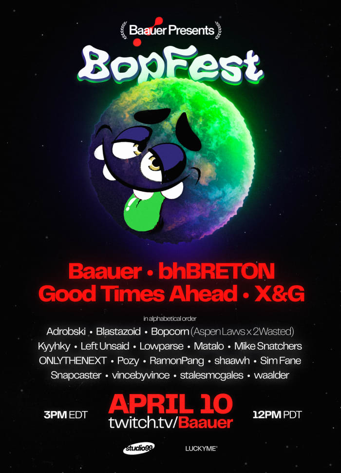 Flyer for BOPFEST, the first-ever virtual festival from Grammy Award-nominated electronic music artist Baauer.