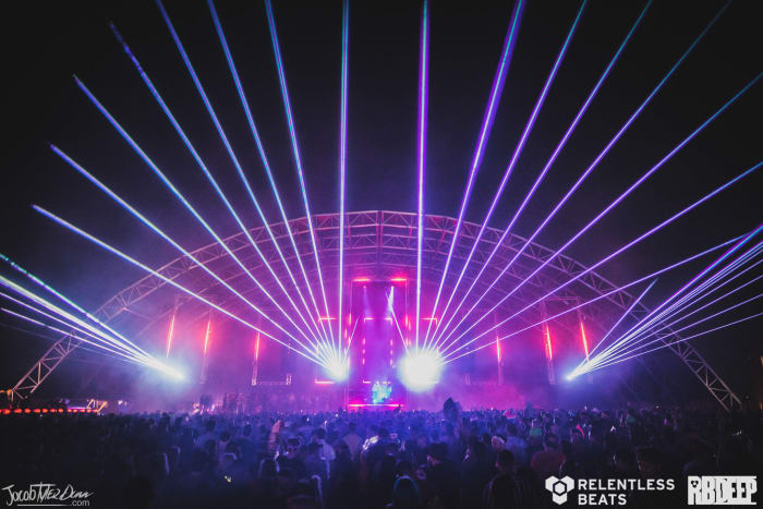 The Rawhide Event Center lit up with lasers for Relentless Beats' "Under Construction" show over Memorial Day Weekend 2021. 