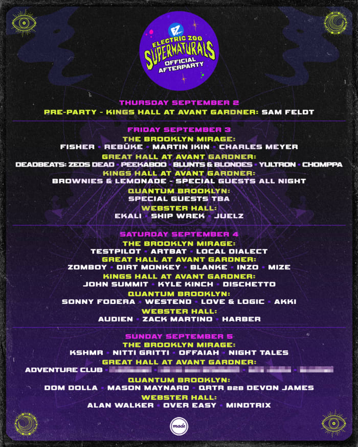 Electric Zoo Festival 2021 After Party Lineup