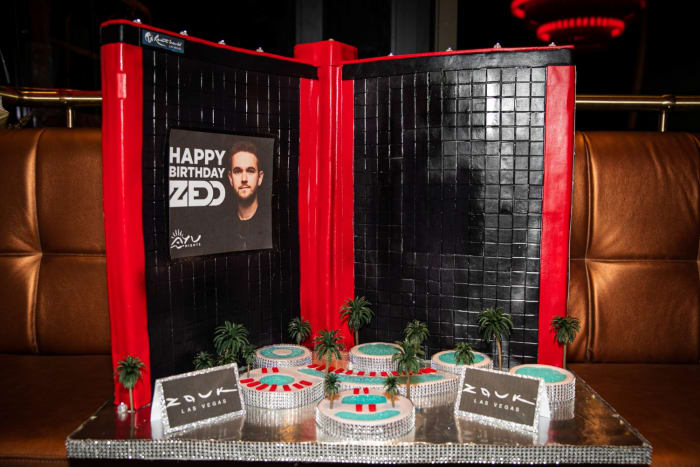 Zedd's birthday cake was expertly crafted in the shape of the Resorts World hotel complex, where the DJ kicked off his summer residency in July.