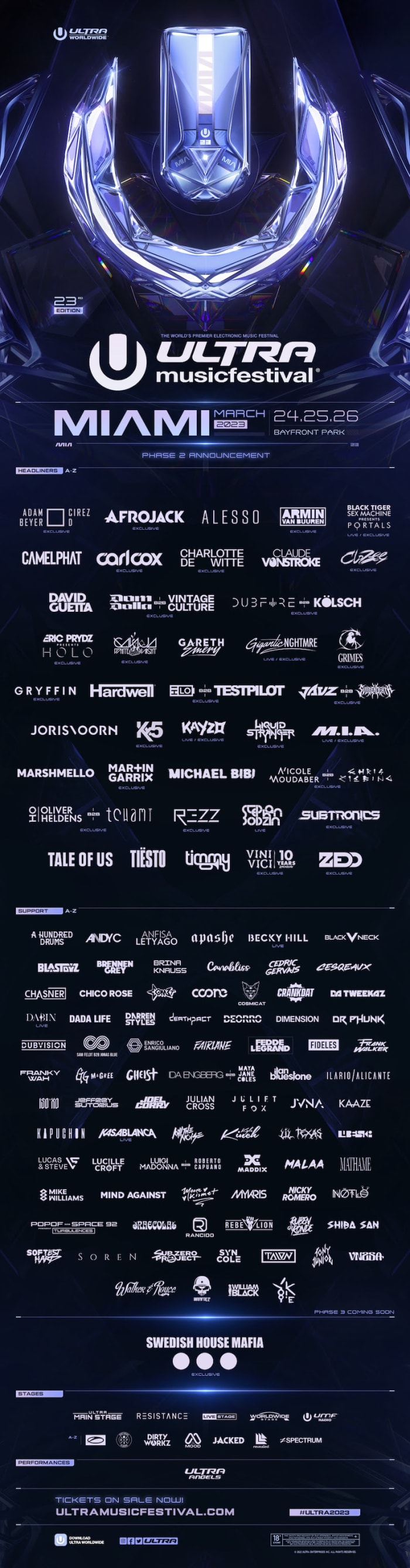 Ultra Music Festival 2023 lineup.