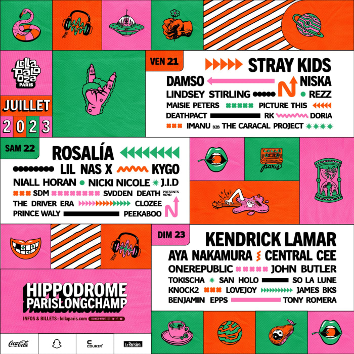 The lineup for Lollapalooza Paris 2023 features Rezz, Kygo, Deathpact, Kendrick Lamar, Rosalía and Lil Nas X.
