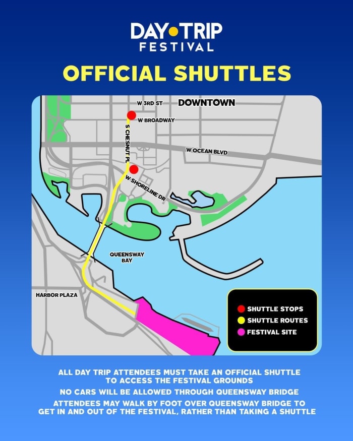 Official parking and shuttle information at the Day Trip Festival.