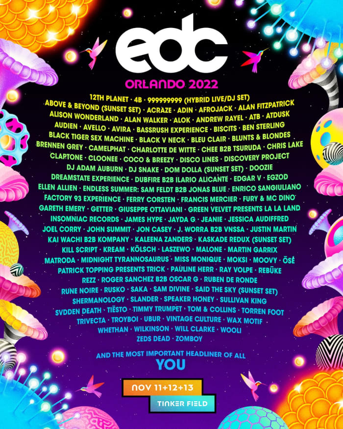 The lineup for EDC Orlando features Above & Beyond, Afrojack, Alison Wonderland, Alan Walker, Kaskade and Martin Garrix, among many other major DJs.