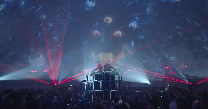 DJs perform at "CONTACT," an immersive concert experience in Los Angeles inspired by Daft Punk.