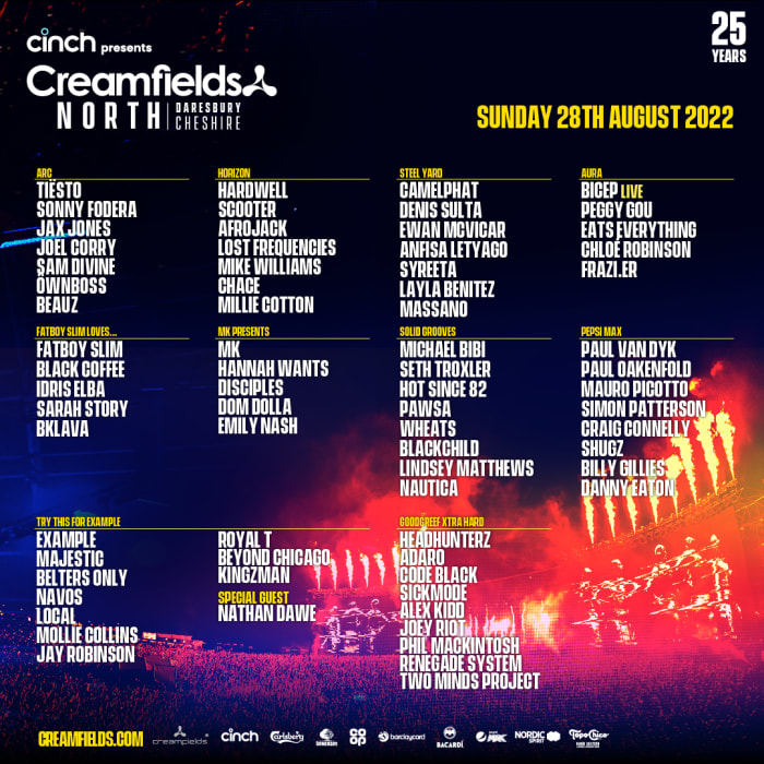 Creamfields North 2022 lineup: Sunday, August 28th, 2022.
