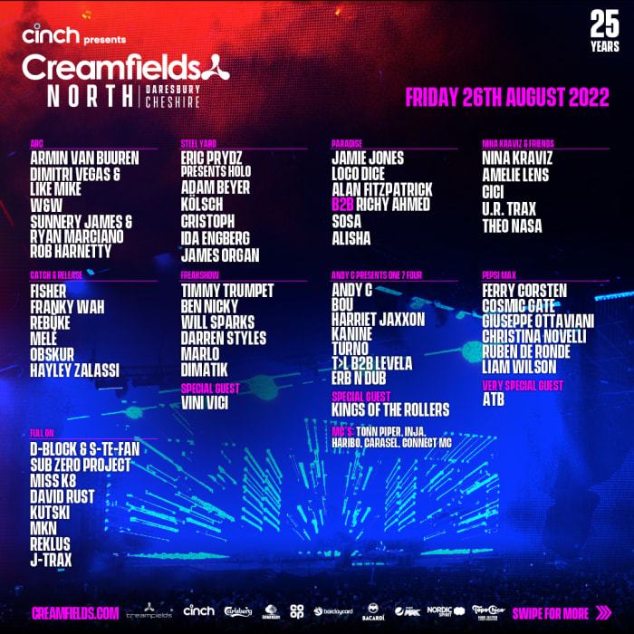 Creamfields North 2022 Lineup: Friday 26 August 2022.