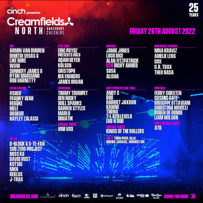 Creamfields North 2022 lineup: Friday, August 26th, 2022.