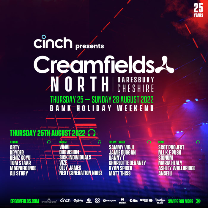 Creamfields North 2022 lineup: Thursday, August 25th, 2022.