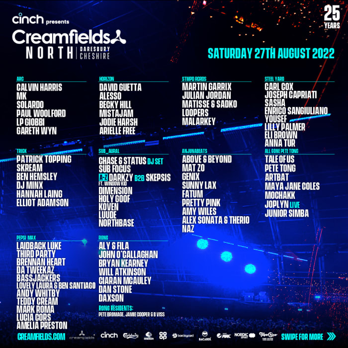 Creamfields North 2022 Lineup: Saturday 27th August 2022.