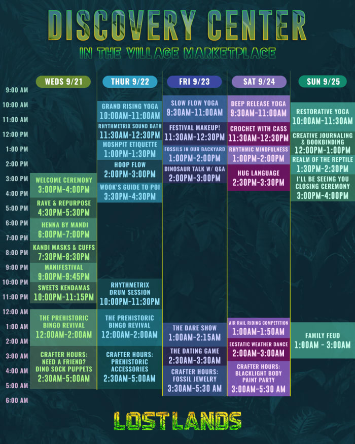 Lost Lands 2022 Discover Center Activity Schedule