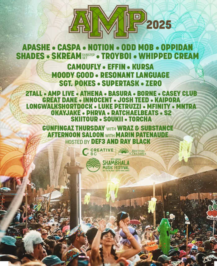The AMP Stage Lineup for the 26th Edition of Shambhala Music Festival 2025.