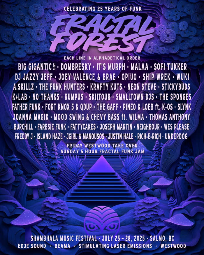 The Fractal Forest Lineup for the 26th Edition of Shambhala Music Festival.