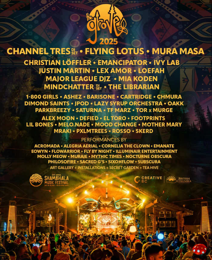 The Grove Stage Lineup for the 26th Edition of Shambhala Music Festival.