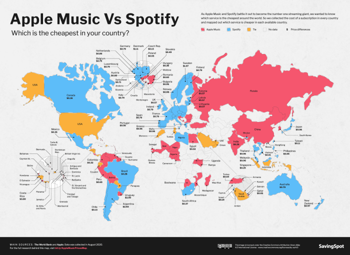 نقشه SavingSpot's Apple Music v. Spotify