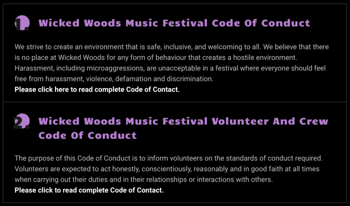 Wicked Woods Music Festival Code of Conduct.