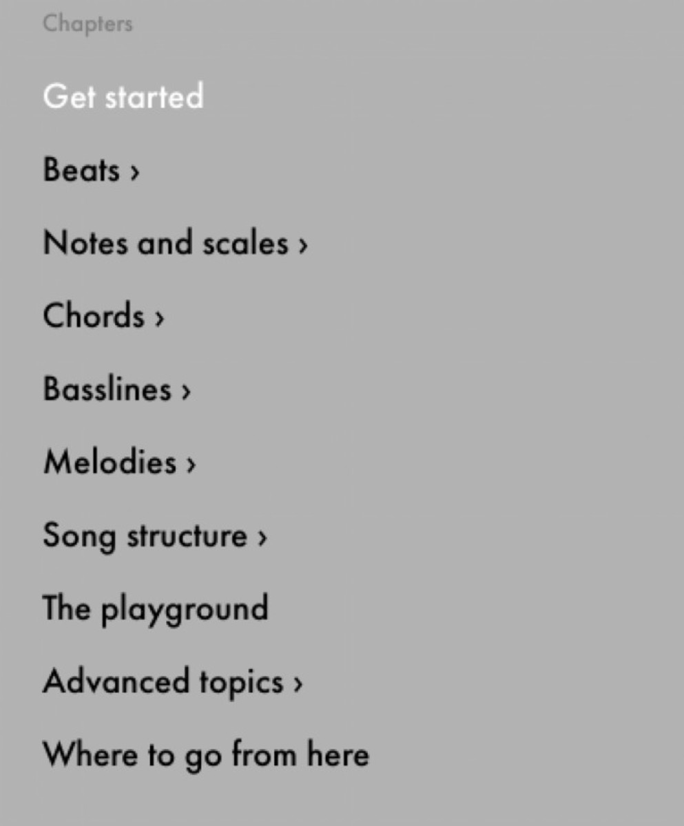 ('Chapters' of classes that Ableton offers)