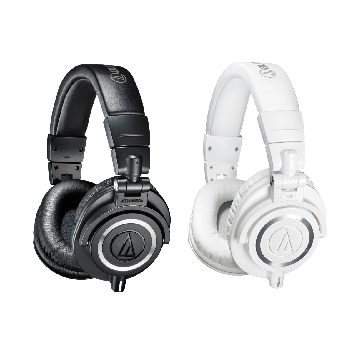 black and white audio technica ath m50x side by side