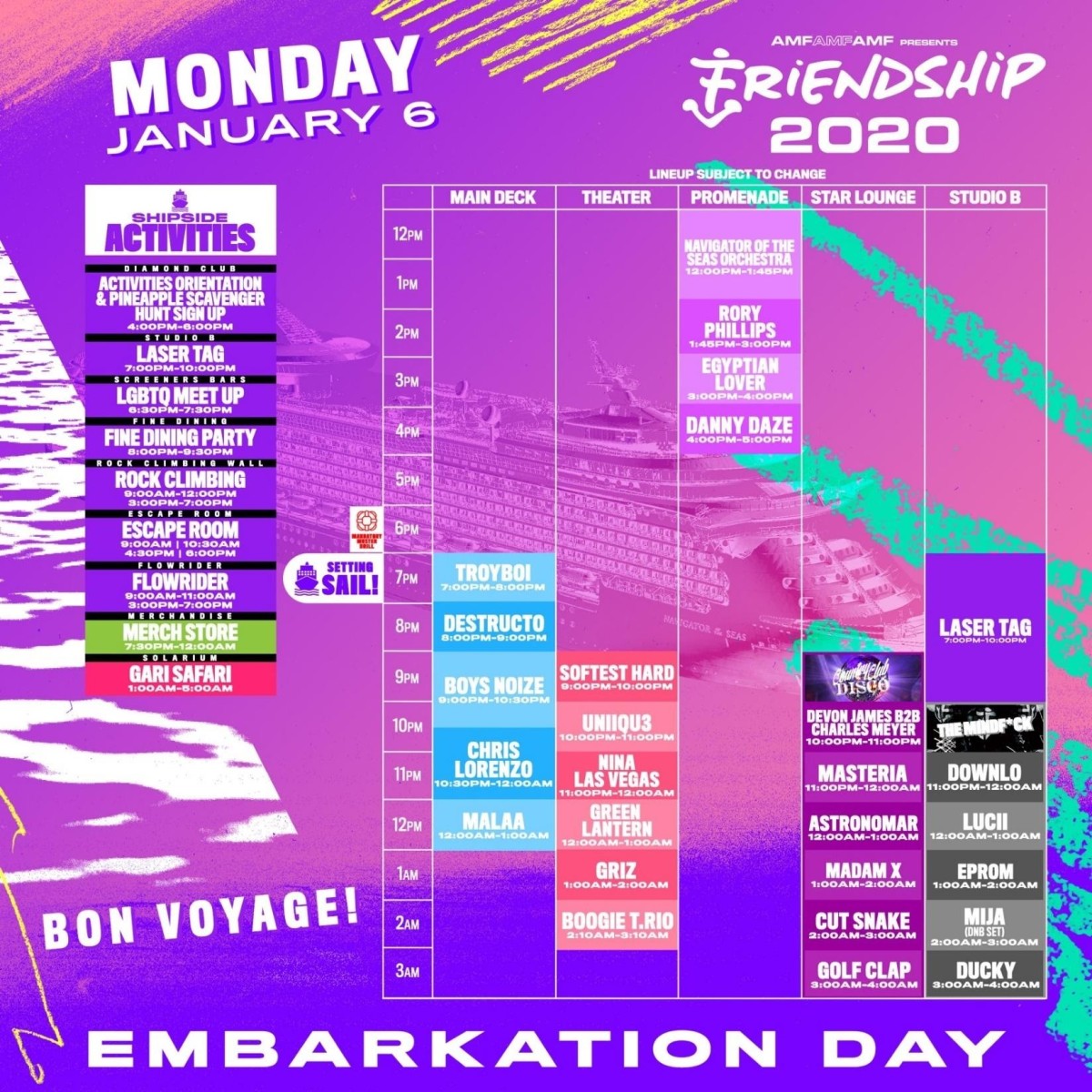FriendShip 2020 Lineup by Day Monday