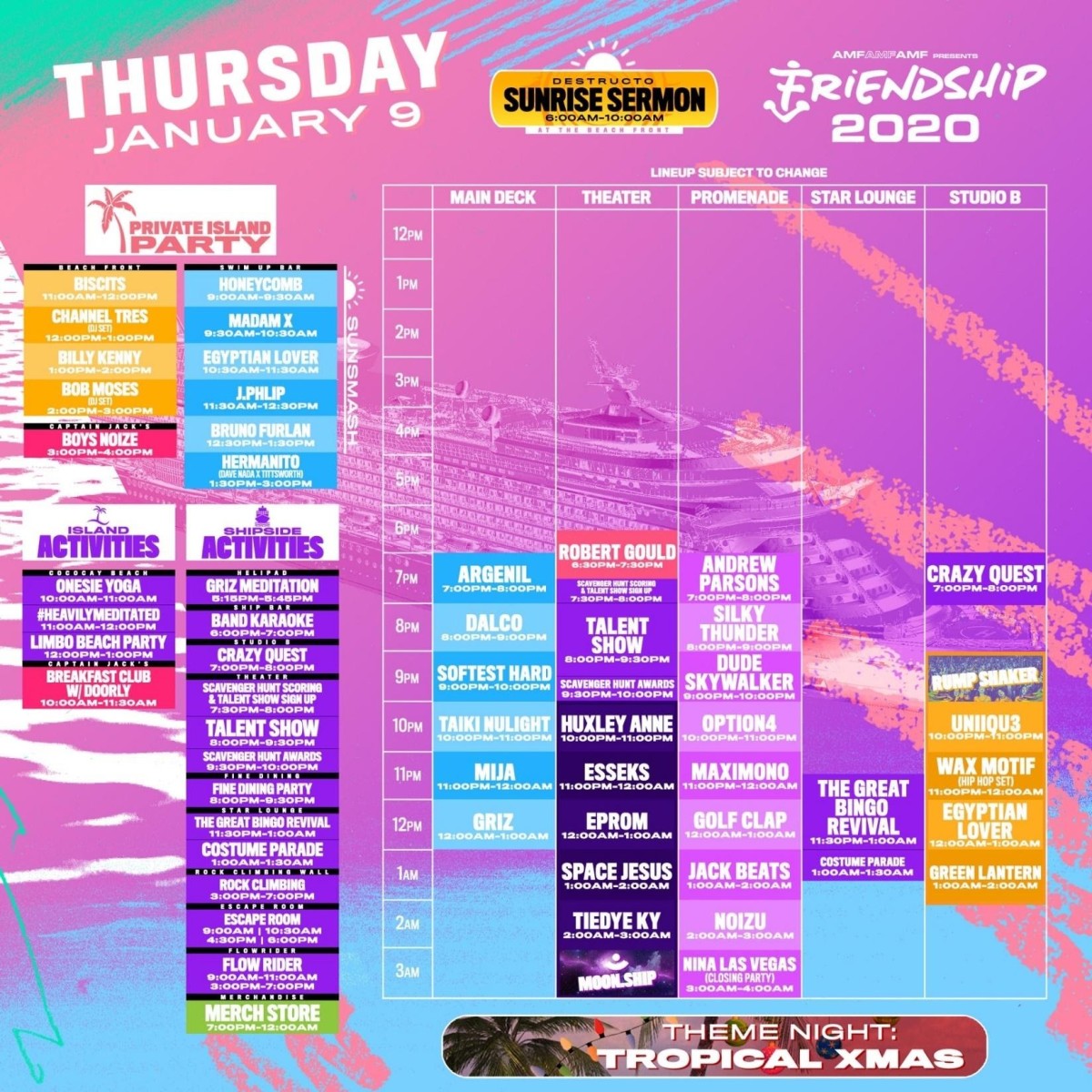 FriendShip 2020 Lineup by Day Thursday