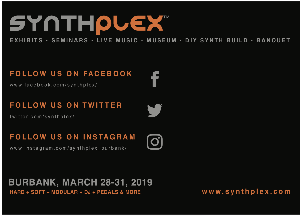 Artwork for the 2019 edition of Synthplex, the first-ever synthesizer festival in Los Angeles.
