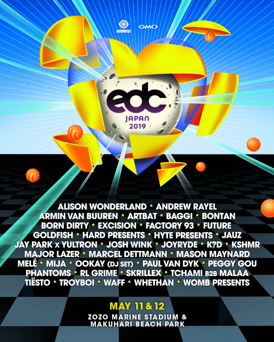 The full lineup for the 2019 edition of EDC Japan, Insomniac's Japanese iteration of its Electric Daisy Carnival event.