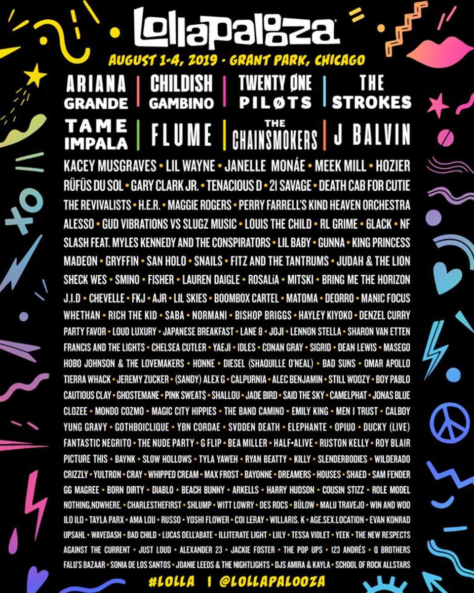 Lollapalooza 2019 lineup flyer.