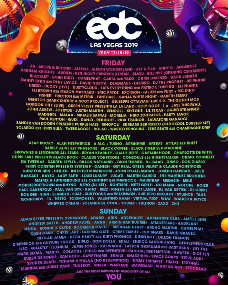 The full lineup flyer for Insomniac's EDC Las Vegas 2019.