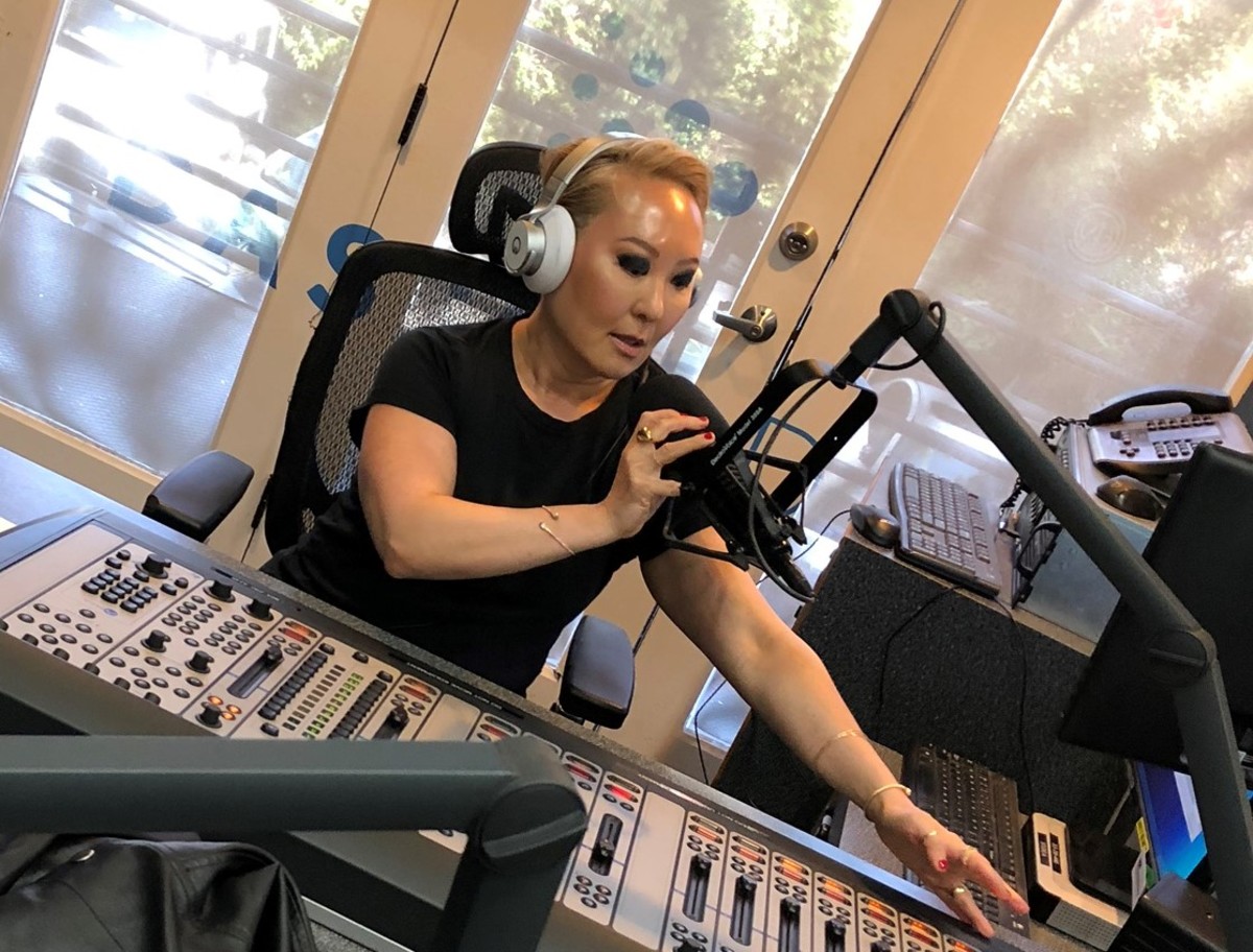 Emily Tan on-air at Dash Radio, Los Angeles. Photocredit: Tommy Capretto.