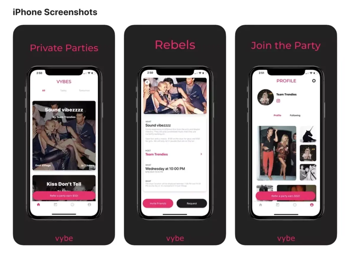 Screenshots from Vybe Together's Apple App Store page.
