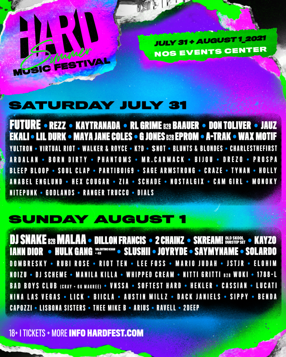 The lineup for HARD Summer's 2021 music festival.