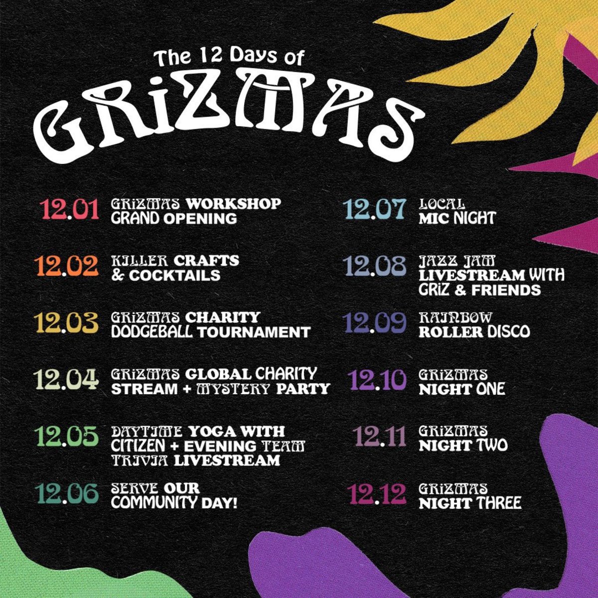 12 Days of GRiZMAS 2021 Schedule