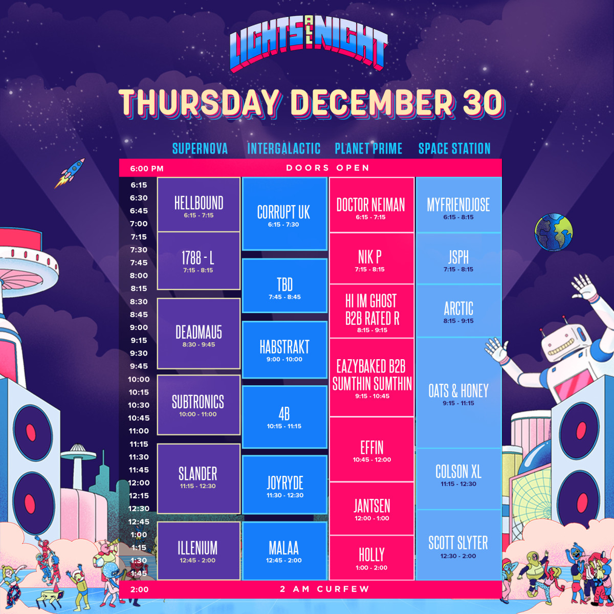 Lights All Night 2021 Day 1 set times.