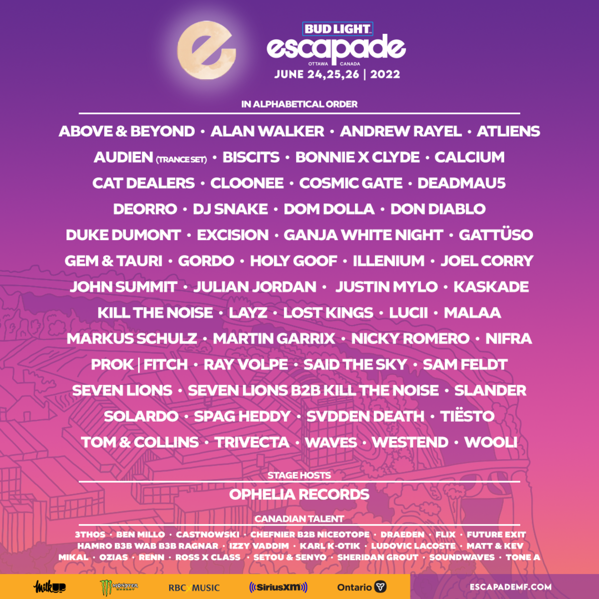Escapade Music Festival 2022 lineup.