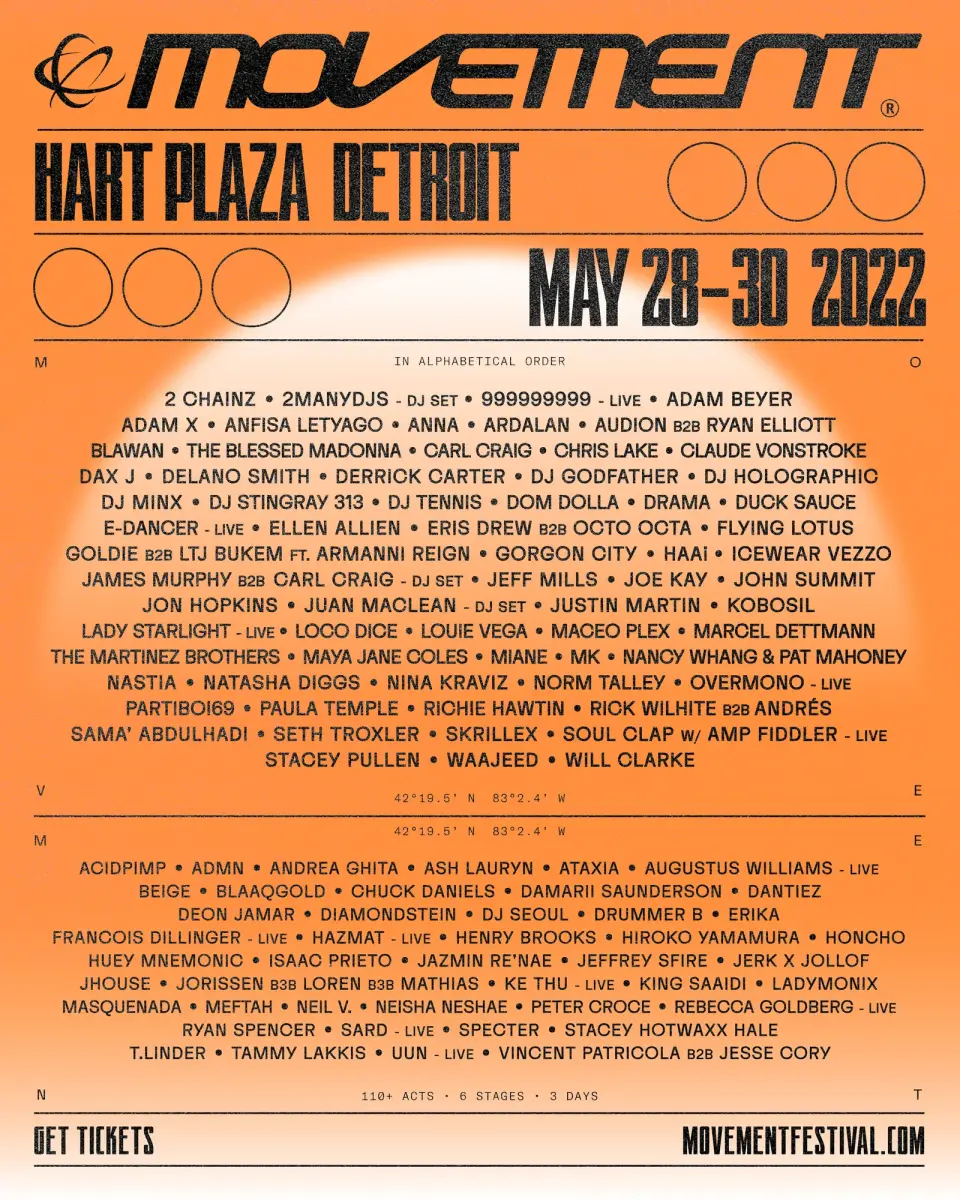 Movement 2022 lineup with Skrillex, Flying Lotus and many more.