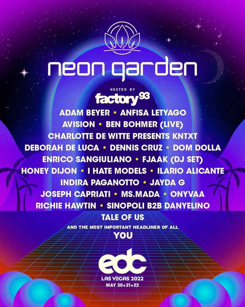 EDC Vegas 2022 stage lineup for neonGARDEN.