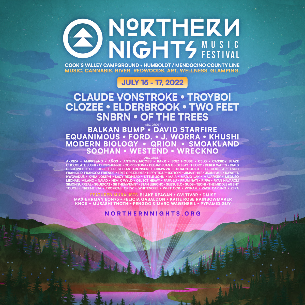 Northern Nights 2022 lineup featuring TroyBoi, CloZee, Elderbrook, SNBRN and more.