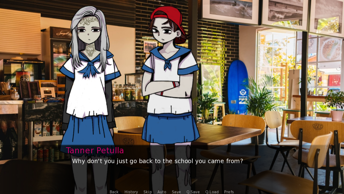 Getter and Ghostmane in the lunchroom of Dubstep High School in the Sonny Moore Dating Simulator.
